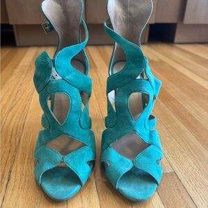 Zara Turquoise Suede Strappy Women's Heels Size 8